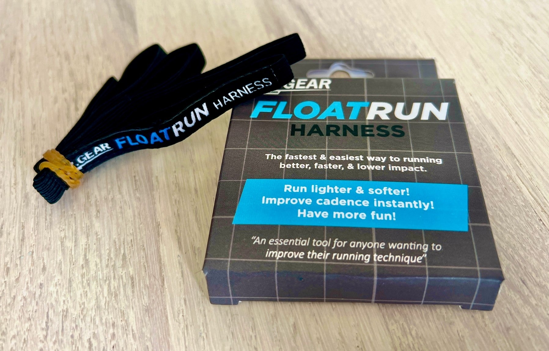 FloatRun Harness with Packaging and User Guide for learning to run injury free, run faster, easier, softer, and better